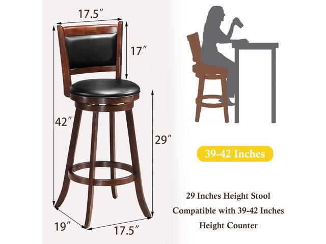 ERGOMASTER 29 Swivel Bar Stools with Back, Rubber Wood, Brown, Set of 2