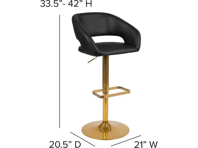 EMMA + OLIVER 2PK Black Vinyl Adjustable Height Barstool with Rounded Mid-Back and Gold Base