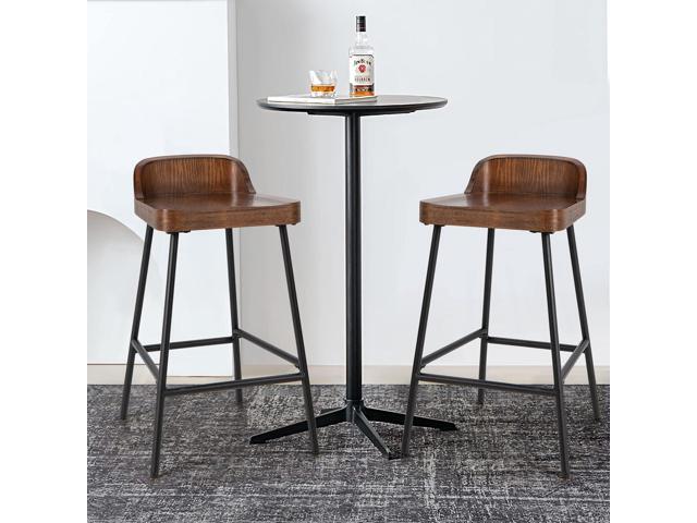 COSTWAY Bar Stool, 24.5-Inch Height Industrial Pub Stool with Backrest and Footrest, Metal Legs, Low-Back Breakfast Counter Height Chair for Living...