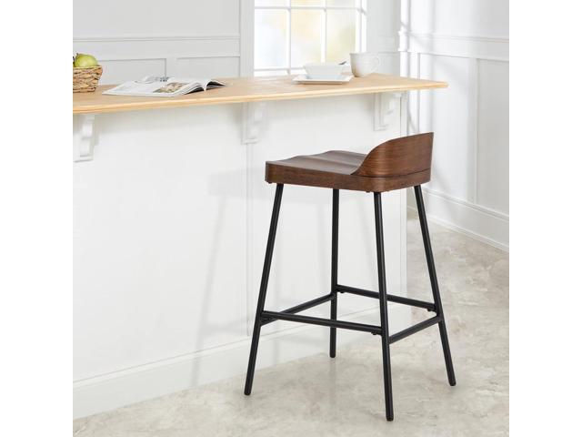 COSTWAY Bar Stool, 24.5-Inch Height Industrial Pub Stool with Backrest and Footrest, Metal Legs, Low-Back Breakfast Counter Height Chair for Living...