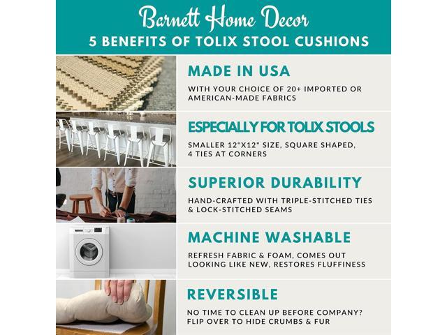 Barnett Home Decor Hayden Grey Square Bar Stool Cushion with Ties - for 12' Metal Industrial Barstools - 12' Tolix-Style Counter-Height Chairs -...