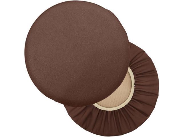 Sigmat 2 Pack Waterproof PU Bar Stool Cover Anti-Slip Round Seat Cover 13.5 Inch Coffee