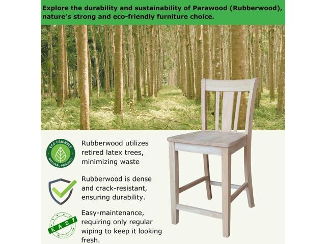 IC International Concepts, San Remo Counter Stool 225lbs wt Capacity, Solid Real Wood, Sturdy Parawood, 24' Seat Height, DIY, Paint/Stain Ready,...