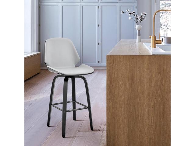 Armen Living Arabela Mid Century Modern Swivel Bar Stool for Kitchen Island Counter in Gray Faux Leather and Black Wood, 26' Seat Height