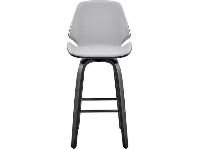 Armen Living Arabela Mid Century Modern Swivel Bar Stool for Kitchen Island Counter in Gray Faux Leather and Black Wood, 26' Seat Height