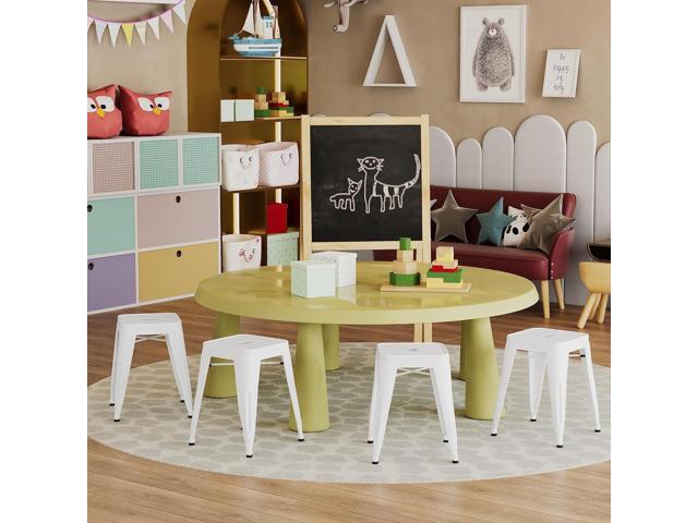 WENTMENT 18 Inch Stools Set of 4 Dining Room Chairs Vintage Stackable Backless Stools for Classroom Home Kitchen Metal Stools White