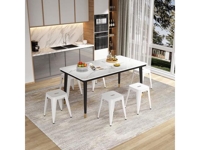 WENTMENT 18 Inch Stools Set of 4 Dining Room Chairs Vintage Stackable Backless Stools for Classroom Home Kitchen Metal Stools White