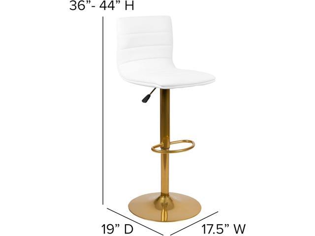 Flash Furniture Vincent Modern Vinyl Height Adjustable Bar Stools, Stylish Counter or Bar Height Swivel Stools with Footrests, Set of 2, White/Gold