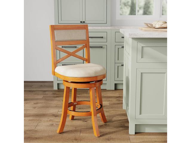 DTY Indoor Living Meeker X Back Fabric Swivel Stool, 24 Counter Height, Natural Finish, Beige Fabric Seat