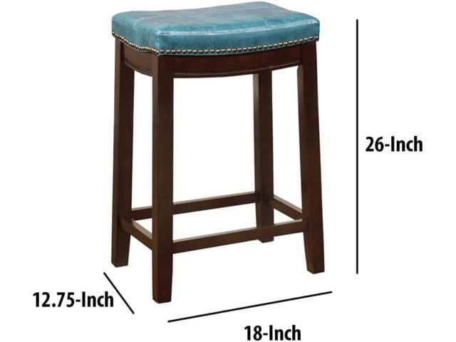Linon Claridge Backless Counter Stool Blue Faux Leather Wood Frame in Dark Brown