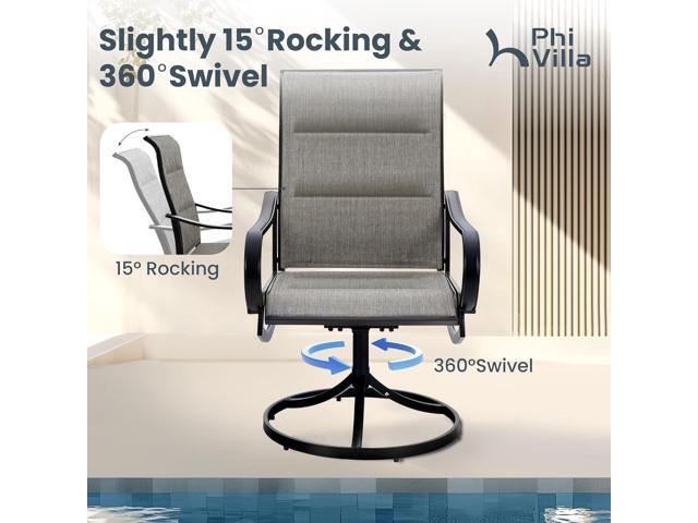 PHI VILLA Outdoor Swivel Patio Dining Chairs Set of 2, All Weather Patio Chair with Padded Textilene & Metal Frame for Outdoor Poolside Lawn...