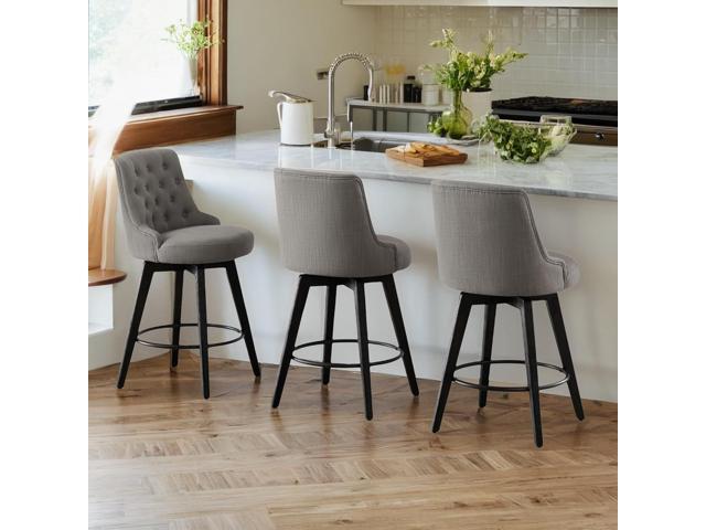 Watson & Whitely Counter Height Bar Stools, Performance Fabric Upholstered Modern Swivel Barstool with Back, Solid Wood Legs, 26' H Seat, Flint Grey