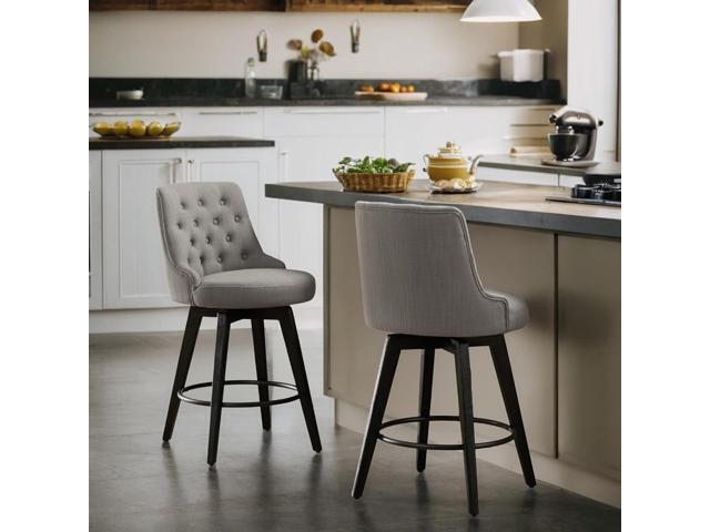 Watson & Whitely Counter Height Bar Stools, Performance Fabric Upholstered Modern Swivel Barstool with Back, Solid Wood Legs, 26' H Seat, Flint Grey