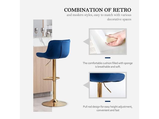 Kiztir Gold Velvet Bar Stools Set of 6, Adjustable Counter Height Bar Stools with Back & Footrest, Gold Swivel Bar Stools for Kitchen Island, Bar,...
