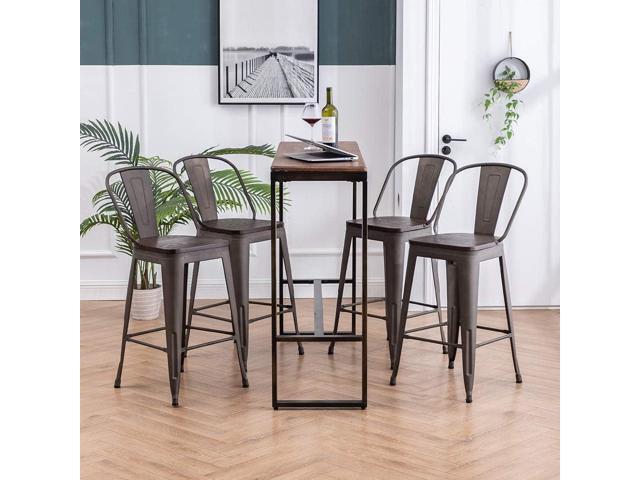 Metal Counter Height Bar Stools Kitchen Counter Stools Set of 4 Dining Kitchen Chairs High Back 30 Inches Bar Chairs Stools Rusty, High Back
