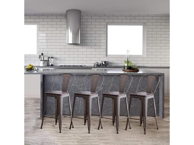 Metal Counter Height Bar Stools Kitchen Counter Stools Set of 4 Dining Kitchen Chairs High Back 30 Inches Bar Chairs Stools Rusty, High Back