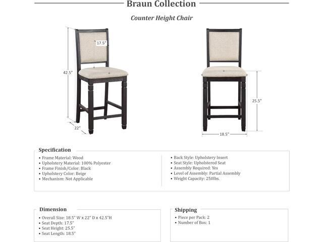 Lexicon Braun Wood Dining Room Counter Height Bar Stool Set of 2, Farmhouse Dining Chairs Set of 2, Traditional Armless Kitchen Chair, Solid Wood...
