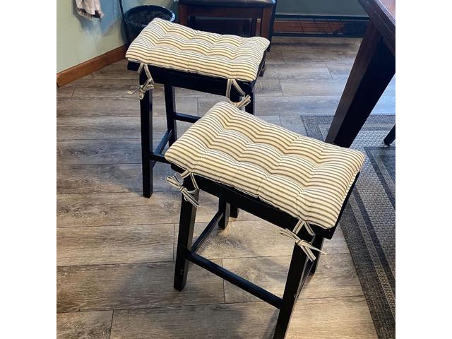 Ticking Stripe Black Saddle Seat Bar Stool Cushion - Latex Foam Fill, Reversible, Machine Washable - for Gaucho - Satori - Saddle Stools - Made in...