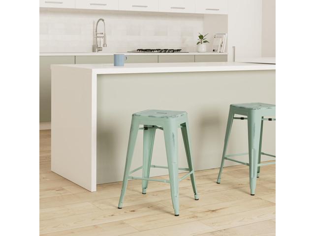 Vogue Furniture Direct 24 Inch Metal Bar Stools, Backless Counter Height Barstools, Indoor Outdoor Stackable Stools with Square Seat, Set of 2...