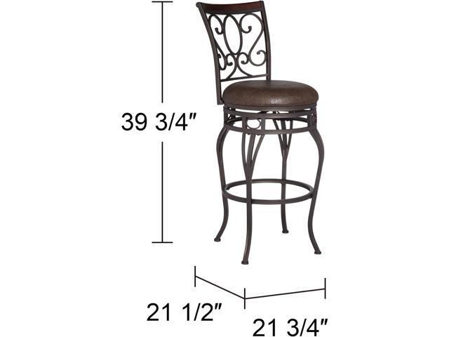 Kensington Hill Trevi Bronze Metal Swivel Bar Stool Brown 26 1/2' High Traditional Faux Leather Upholstered Round Cushion with Backrest Footrest...