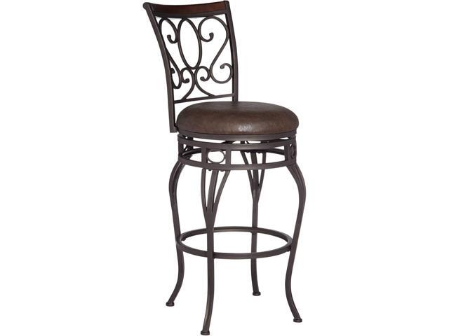 Kensington Hill Trevi Bronze Metal Swivel Bar Stool Brown 26 1/2' High Traditional Faux Leather Upholstered Round Cushion with Backrest Footrest...