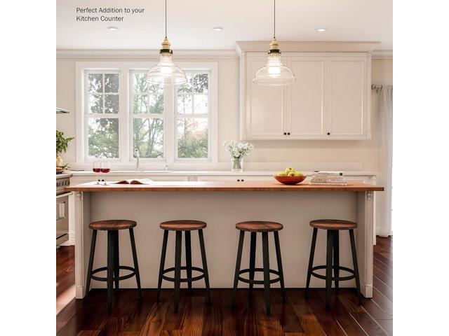 Lavish Home Set of 2 Counter-Height Bar Stools Modern Backless Seating Set with Metal Bases and Wood Seats for Kitchens or Dining Rooms (Brown)