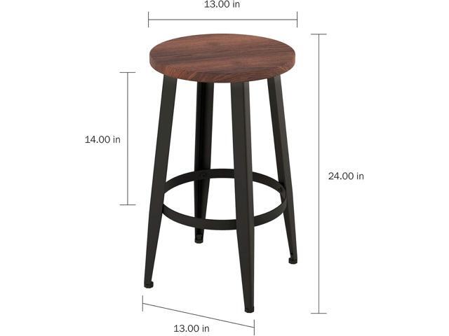 Lavish Home Set of 2 Counter-Height Bar Stools Modern Backless Seating Set with Metal Bases and Wood Seats for Kitchens or Dining Rooms (Brown)