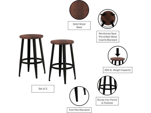 Lavish Home Set of 2 Counter-Height Bar Stools Modern Backless Seating Set with Metal Bases and Wood Seats for Kitchens or Dining Rooms (Brown)
