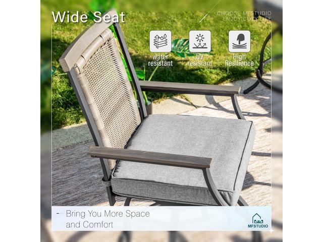 MFSTUDIO 3-Piece Outdoor Bar Set with 2 Swivel Wicker Rattan Cushion Chairs and 1 Metal Table, Perfect Patio Counter Height Table and Chairs