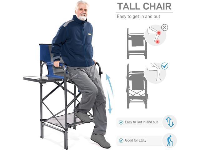 EVER ADVANCED Tall Folding Chair 30.7' Seat Height Directors Chair High Foldable Bar Stool for Makeup Artist Face Painting with Side Table Cup...