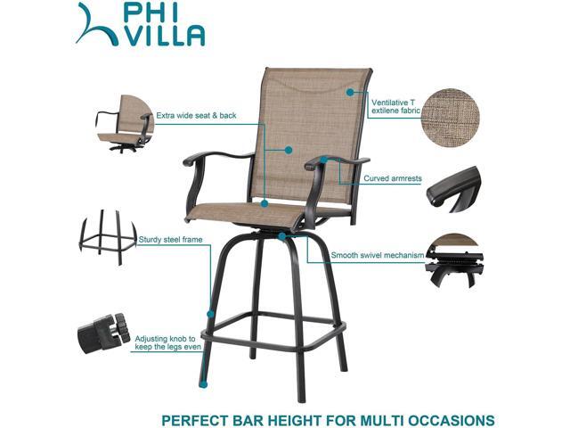 PHI VILLA 3 PCS Patio Swivel Bar Set Outdoor Furniture Bar Height Bistro Set, 2 Bar Stools and 1 Table
