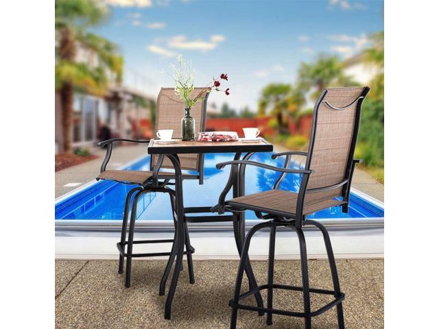 PHI VILLA 3 PCS Patio Swivel Bar Set Outdoor Furniture Bar Height Bistro Set, 2 Bar Stools and 1 Table