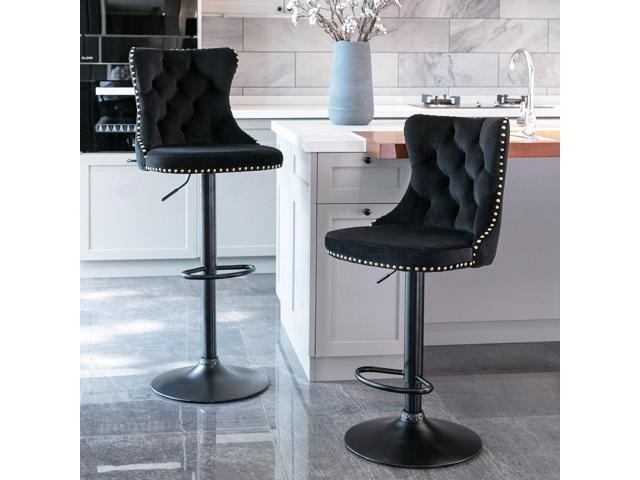 Swivel Counter Height Bar Stools Set of 4, Black Kitchen Island Barstools, Velvet Adjustable Bar Height Stool Chairs, Tufted Back, Black Metal...