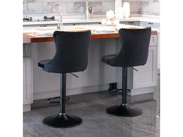 Swivel Counter Height Bar Stools Set of 4, Black Kitchen Island Barstools, Velvet Adjustable Bar Height Stool Chairs, Tufted Back, Black Metal...