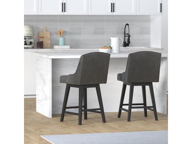 CHITA Counter Height Swivel Barstools, FSC Certified Upholstered Faux Leather Bar Stools Set of 2, 26' Seat Height, Retro Grey