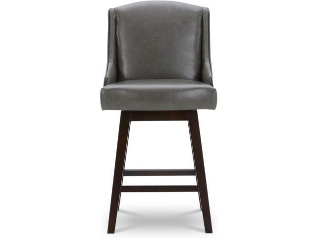 CHITA Counter Height Swivel Barstools, FSC Certified Upholstered Faux Leather Bar Stools Set of 2, 26' Seat Height, Retro Grey