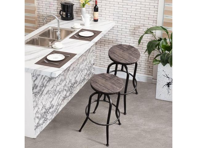 FurnitureR Vintage Industrial Swivel Counter Bar Stools Set of 2, Adjustable Height Stools for Kitchen Island, Round Wood Seat with Metal Frame,...
