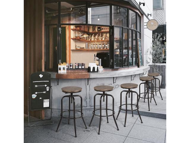 FurnitureR Vintage Industrial Swivel Counter Bar Stools Set of 2, Adjustable Height Stools for Kitchen Island, Round Wood Seat with Metal Frame,...