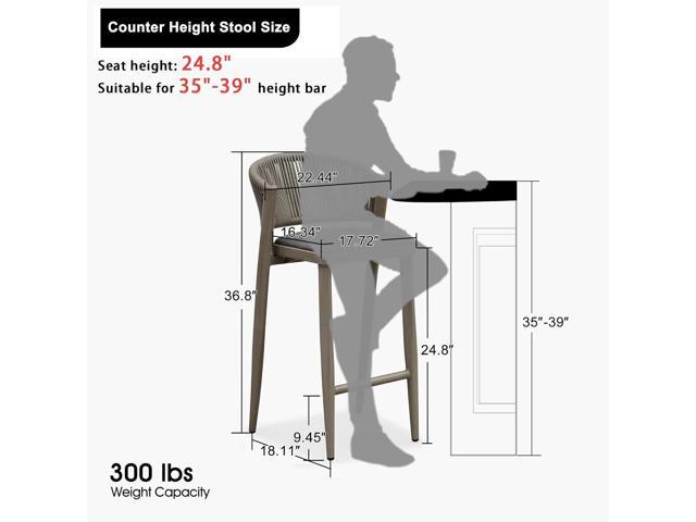 PURPLE LEAF Counter Height Bar Stool Set of 2 Modern Aluminum Rattan Wicker Outdoor Barstools with Backrest and Cushion for Kitchen Lawn Pool Bar...