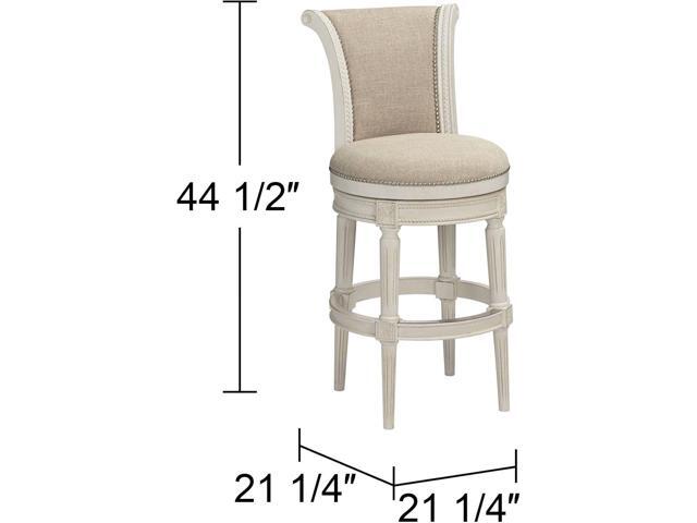 55 Downing Street Oliver Wood Swivel Bar Stool White 30 1/2' High Vintage Traditional Scroll Cream Woven Fabric Round Cushion with Backrest...