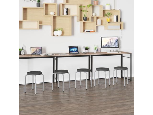 Flash Furniture Remington 5 Pack Stackable Stool with Black Seat and Silver Powder Coated Frame