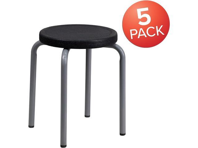 Flash Furniture Remington 5 Pack Stackable Stool with Black Seat and Silver Powder Coated Frame
