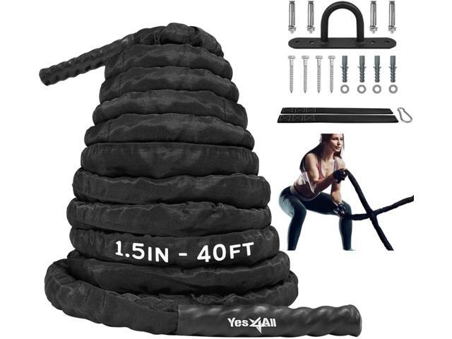 Yes4All Battle Ropes, Workout Rope with Cover, Steel Anchor & Strap Included, Heavy Ropes for Exercise Training - 1.5/2 Inch Diameter, 30, 40, 50...