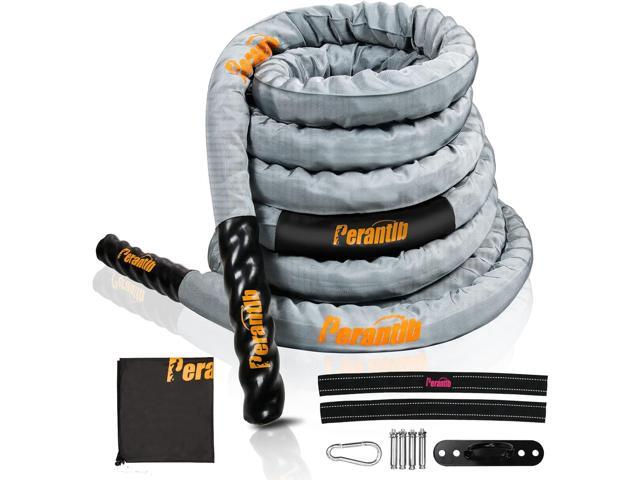 Perantlb Poly Battle Rope with Cloth Sleeve -1.25/1.5/2 Inch Diameter 30' 40' 50' Lengths -Gym Muscle Toning Metabolic Workout Fitness, Battle...