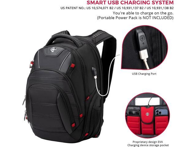 Swissdigital Design Travel Backpack for men, TSA Friendly USB Charging RFID Protection Business Backpack Fits 15.6' Laptops Black J14-BR