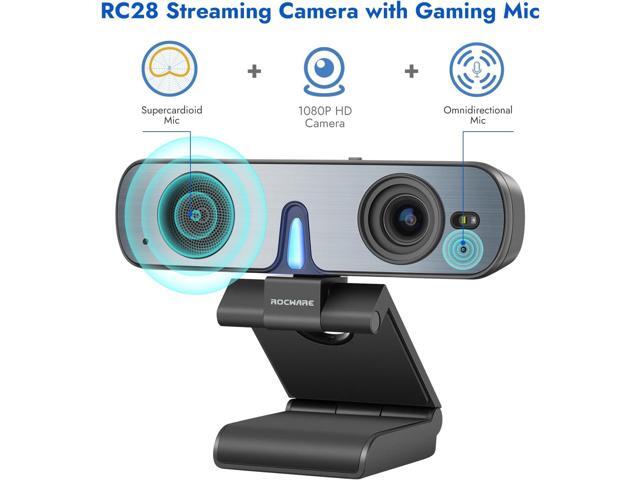 ROCWARE RC28 Webcam with Cardioid & Omnidirectional Microphone HiFi Mode for Studio-Quality Audio, AI Noise Cancellation & Raw Audio Modes ...