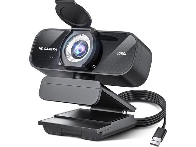 Full HD 1080P Webcam with Built-in Mic Wide Angle & Auto Focus Privacy Cover for PC/Laptop Plug & Play USB Camera Black
