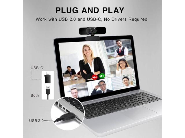 2K Ultra HD Webcam, Computer Camera for PC Monitor Laptop Desktop - External Web Cameras with Microphone, USB C Adapter, Privacy Cover for Video...