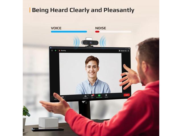 5-in-1 Design 4K Webcam with Speaker and Microphone, Built-in Light, Privacy Cover, AI Auto-Framing Cam, Computer USB C Web Camera for PC, Desktop,...