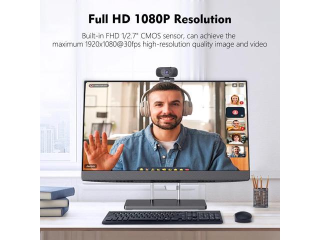 TOALLIN 1080P Full HD Webcam with Dual Microphones, Computer Web Camera, 90° Wide Angle View Without Distortion, USB Plug and Play Webcam for Video...